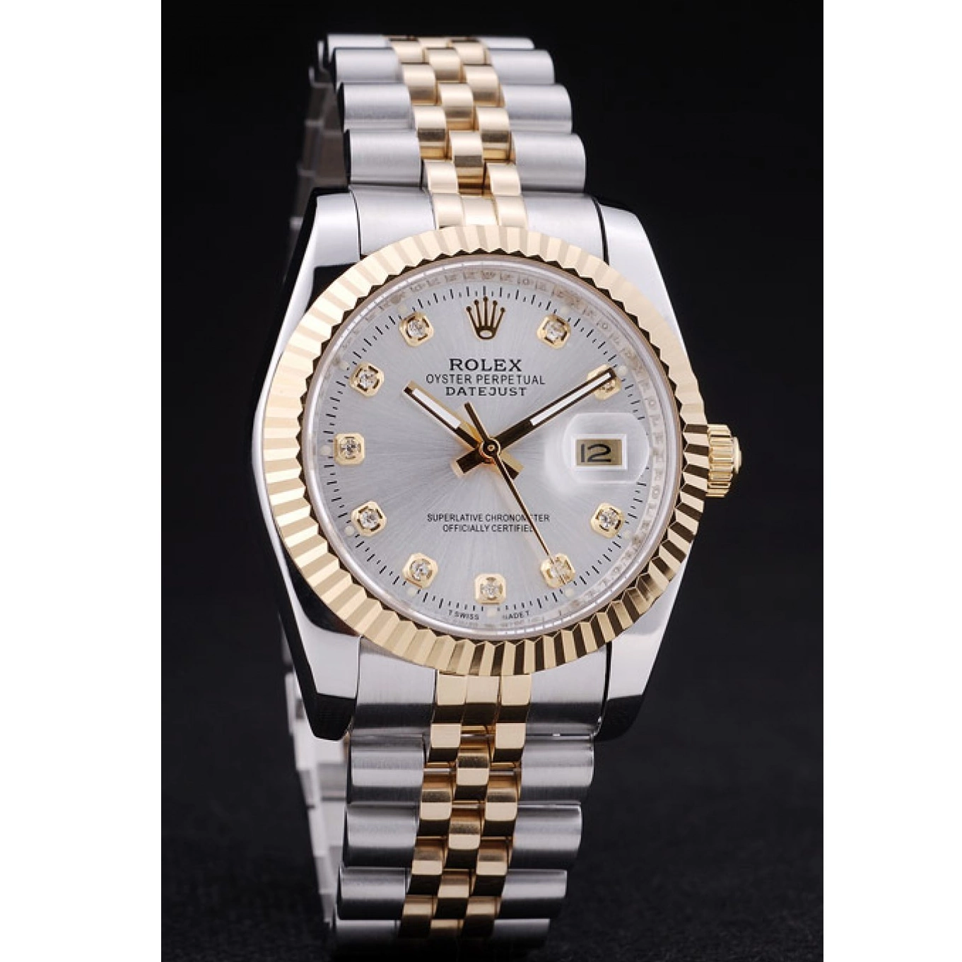 Aaa replica Diamonds Silver 7454 Rolex Bezel Datejust Ribbed Dial 0818